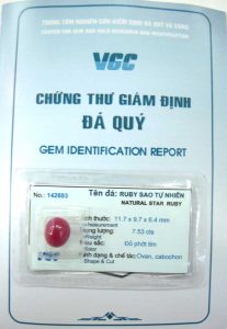 Giấy kiểm định đá quý tại  VGC